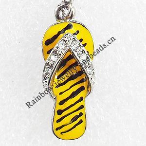 Zinc Alloy Enamel Charm/Pendant with Crystal, Nickel-free & Lead-free, A Grade Shoes 29x11mm, Sold by PC  