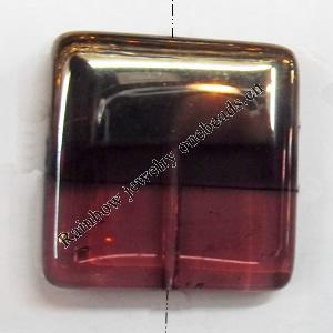 Electroplate Glass Beads, Square, 19mm, Hole:1mm, Sold per 16-inch Strand