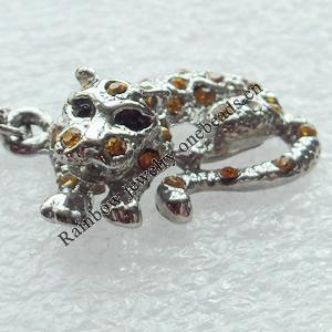 Zinc Alloy Charm/Pendant with Crystal, Nickel-free & Lead-free, A Grade Animal 26x17mm, Sold by PC  