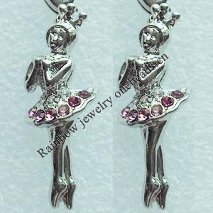 Zinc Alloy Charm/Pendant with Crystal, Nickel-free & Lead-free, A Grade 30x11mm, Sold by PC  