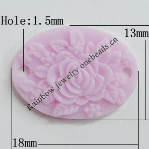 Resin Connectors, Flat Oval 18x13mm Hole:1.5mm, Sold by Bag