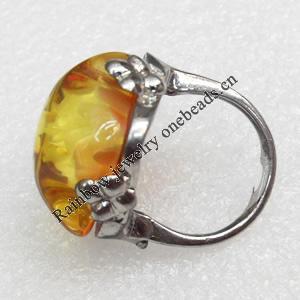 Imitate Amber Ring with metal alloy set, Head size:25mm, Sold by Dozen