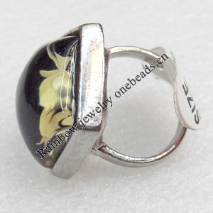 Imitate Amber Ring with metal alloy set, Head size:26mm, Sold by Dozen