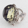 Imitate Amber Ring with metal alloy set, Head size:35mm, Sold by Dozen