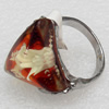 Imitate Amber Ring with metal alloy set, Head size:20mm, Sold by Dozen