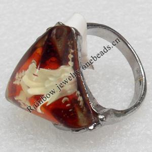 Imitate Amber Ring with metal alloy set, Head size:20mm, Sold by Dozen
