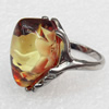 Imitate Amber Ring with metal alloy set, Head size:24mm, Sold by Dozen