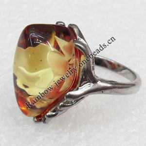 Imitate Amber Ring with metal alloy set, Head size:24mm, Sold by Dozen