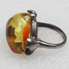 Imitate Amber Ring with metal alloy set, Head size:24mm, Sold by Dozen