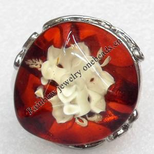 Imitate Amber Ring with metal alloy set, Head size:20mm, Sold by Dozen