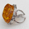Imitate Amber Ring with metal alloy set, Head size:33mm, Sold by Dozen