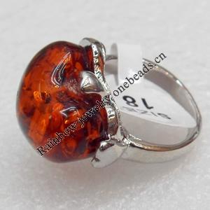 Imitate Amber Ring with metal alloy set, Head size:22mm, Sold by Dozen