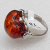 Imitate Amber Ring with metal alloy set, Head size:22mm, Sold by Dozen