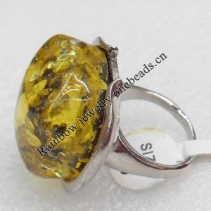 Imitate Amber Ring with metal alloy set, Head size:30mm, Sold by Dozen