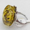 Imitate Amber Ring with metal alloy set, Head size:30mm, Sold by Dozen