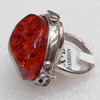 Imitate Amber Ring with metal alloy set, Head size:30mm, Sold by Dozen