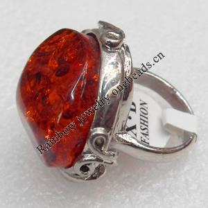 Imitate Amber Ring with metal alloy set, Head size:30mm, Sold by Dozen