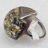 Imitate Amber Ring with metal alloy set, Head size:23x27mm, Sold by Dozen