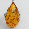 Imitate Amber Ring with metal alloy set, Head size:18x33mm, Sold by Dozen