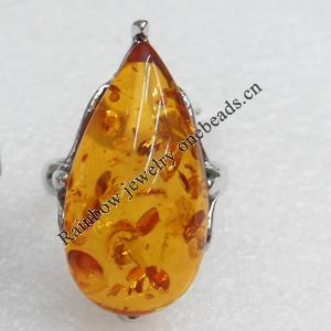 Imitate Amber Ring with metal alloy set, Head size:18x33mm, Sold by Dozen