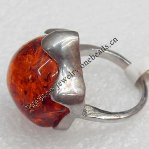 Imitate Amber Ring with metal alloy set, Head size:25mm, Sold by Dozen