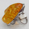 Imitate Amber Ring with metal alloy set, Head size:30x38mm, Sold by Dozen
