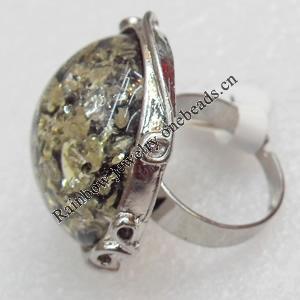 Imitate Amber Ring with metal alloy set, Head size:32mm, Sold by Dozen