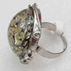 Imitate Amber Ring with metal alloy set, Head size:32mm, Sold by Dozen