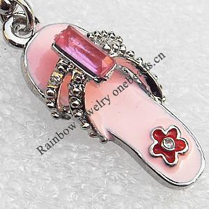 Zinc Alloy Enamel Charm/Pendant with Crystal, Nickel-free & Lead-free, A Grade Shoes 30x13mm, Sold by PC  