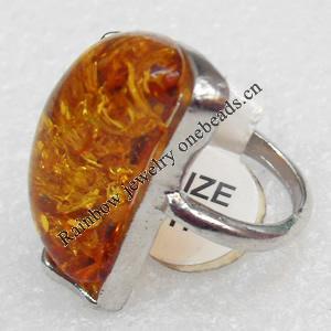 Imitate Amber Ring with metal alloy set, Head size:18x28mm, Sold by Dozen