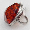 Imitate Amber Ring with metal alloy set, Head size:33x38mm, Sold by Dozen