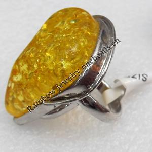 Imitate Amber Ring with metal alloy set, Head size:27x39mm, Sold by Dozen