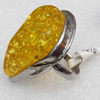 Imitate Amber Ring with metal alloy set, Head size:27x39mm, Sold by Dozen