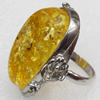Imitate Amber Ring with metal alloy set, Head size:28x40mm, Sold by Dozen
