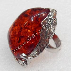 Imitate Amber Ring with metal alloy set, Head size:26x35mm, Sold by Dozen