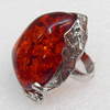 Imitate Amber Ring with metal alloy set, Head size:26x35mm, Sold by Dozen