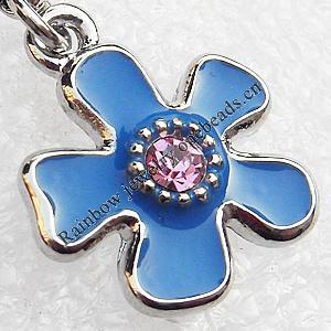 Zinc Alloy Enamel Charm/Pendant with Crystal, Nickel-free & Lead-free, A Grade Flower 20x17mm, Sold by PC  