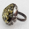 Imitate Amber Ring with metal alloy set, Head size:32mm, Sold by Dozen