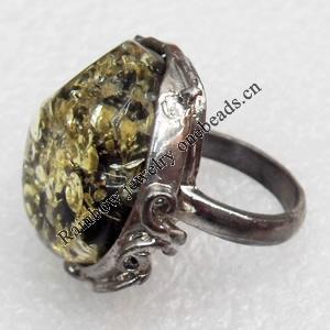 Imitate Amber Ring with metal alloy set, Head size:32mm, Sold by Dozen