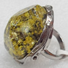 Imitate Amber Ring with metal alloy set, Head size:32x38mm, Sold by Dozen