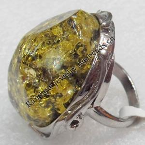 Imitate Amber Ring with metal alloy set, Head size:32x38mm, Sold by Dozen