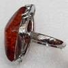 Imitate Amber Ring with metal alloy set, Head size:23x34mm, Sold by Dozen