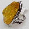 Imitate Amber Ring with metal alloy set, Head size:24x35mm, Sold by Dozen
