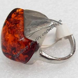 Imitate Amber Ring with metal alloy set, Head size:22x26mm, Sold by Dozen