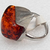 Imitate Amber Ring with metal alloy set, Head size:22x26mm, Sold by Dozen