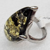 Imitate Amber Ring with metal alloy set, Head size:19x34mm, Sold by Dozen