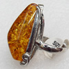 Imitate Amber Ring with metal alloy set, Head size:21x34mm, Sold by Dozen