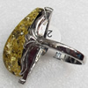 Imitate Amber Ring with metal alloy set, Head size:18x37mm, Sold by Dozen