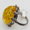 Imitate Amber Ring with metal alloy set, Head size:27x33mm, Sold by Dozen