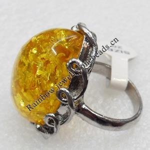 Imitate Amber Ring with metal alloy set, Head size:27x33mm, Sold by Dozen